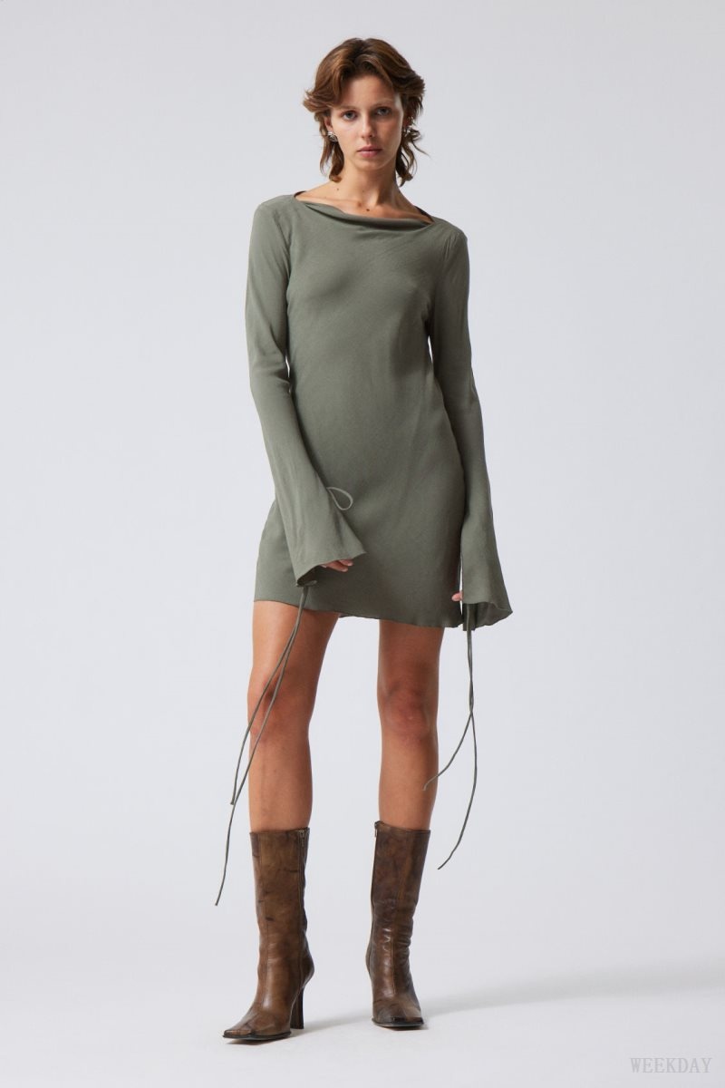 Khaki Green Weekday Bella Mini Dress | CWUU5335