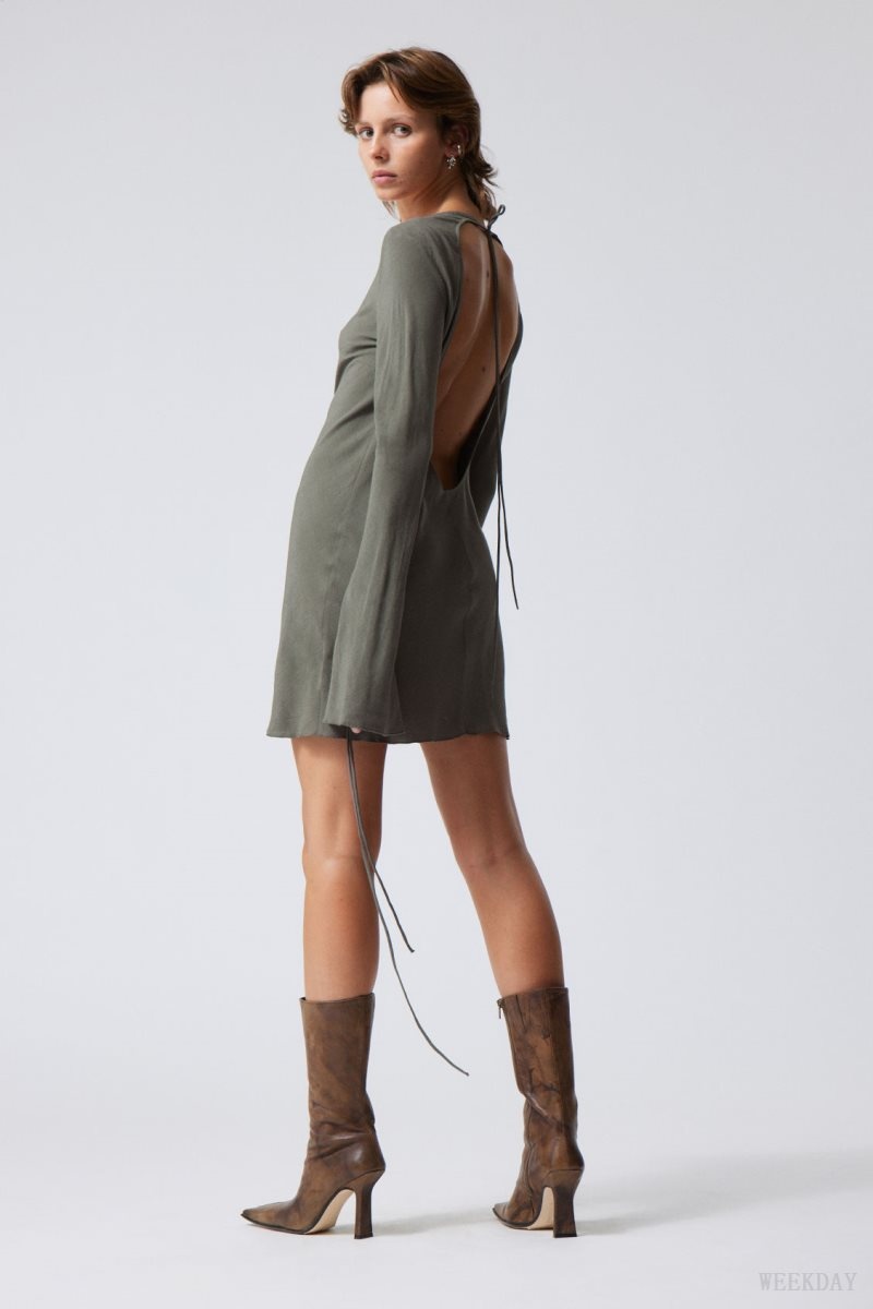 Khaki Green Weekday Bella Mini Dress | CWUU5335