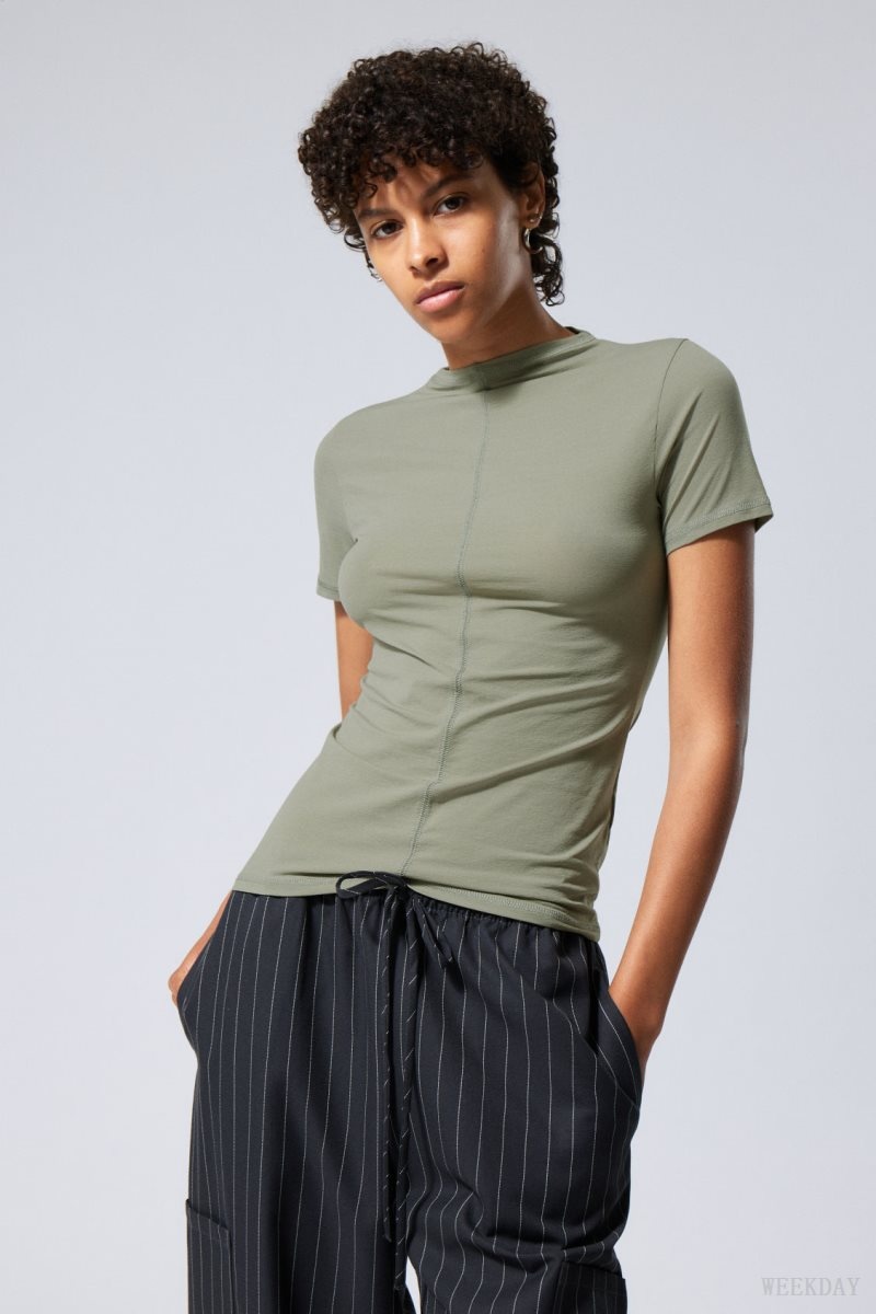 Khaki Green Weekday Jen Mockneck Top | GZTL1369