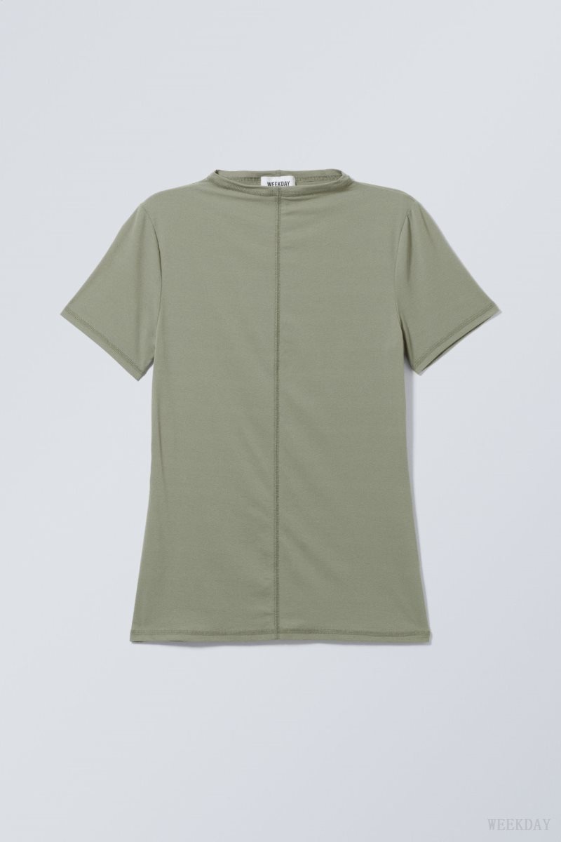 Khaki Green Weekday Jen Mockneck Top | GZTL1369