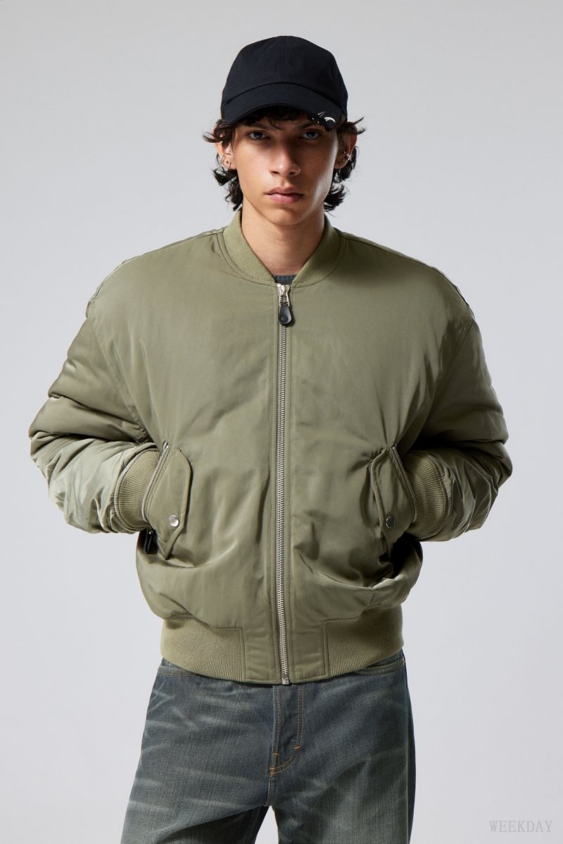 Khaki Green Weekday Jon Bomber Jacket | NFMH5427