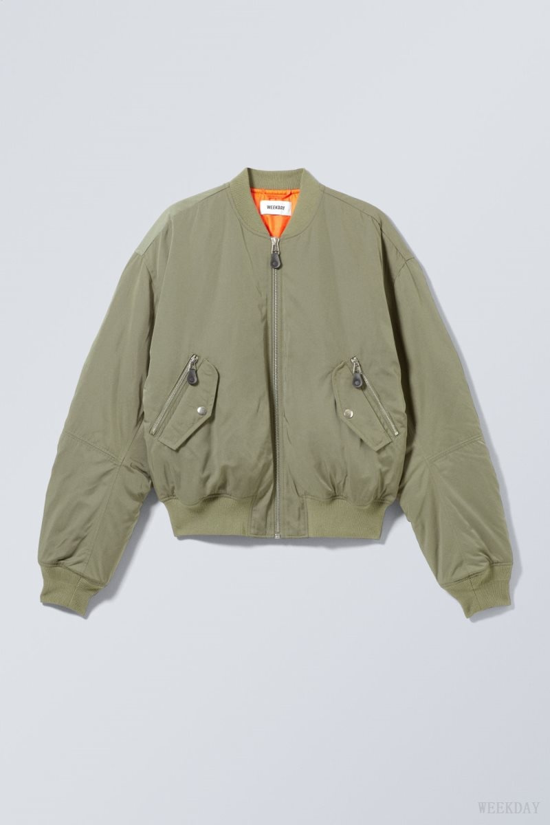 Khaki Green Weekday Jon Bomber Jacket | NFMH5427