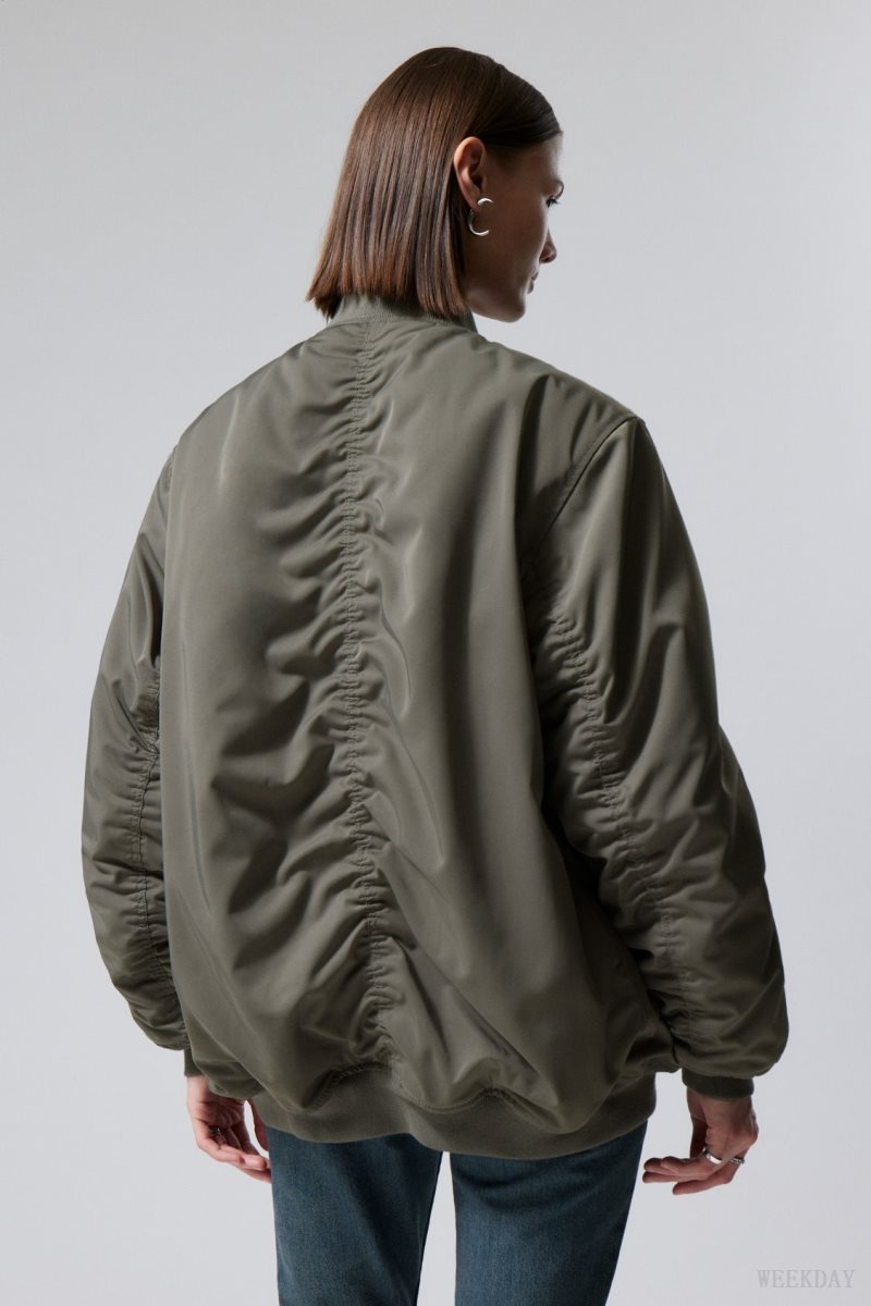 Khaki Green Weekday Lui Oversized Bomber Jacket | WGJZ5906