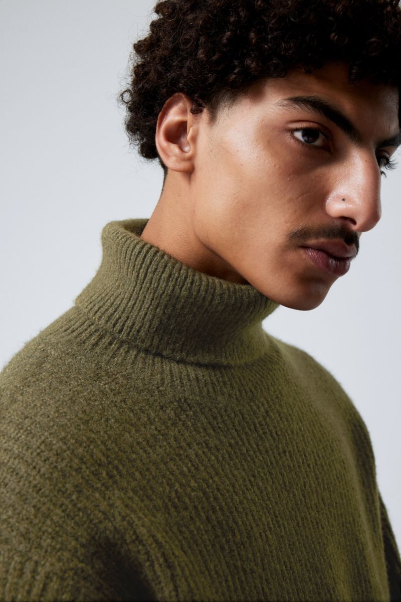 Khaki Green Weekday Renzo Relaxed Wool Blend Turtleneck | TUOI2891