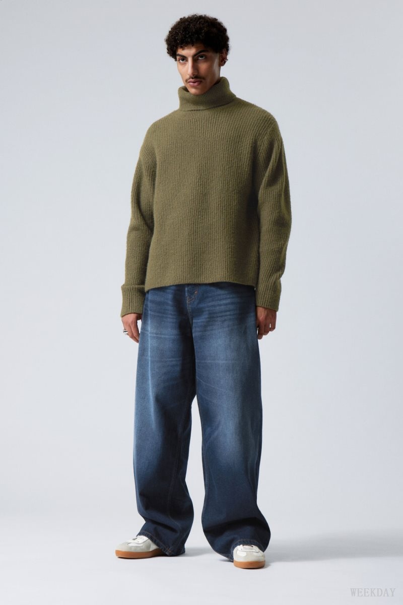 Khaki Green Weekday Renzo Relaxed Wool Blend Turtleneck | TUOI2891