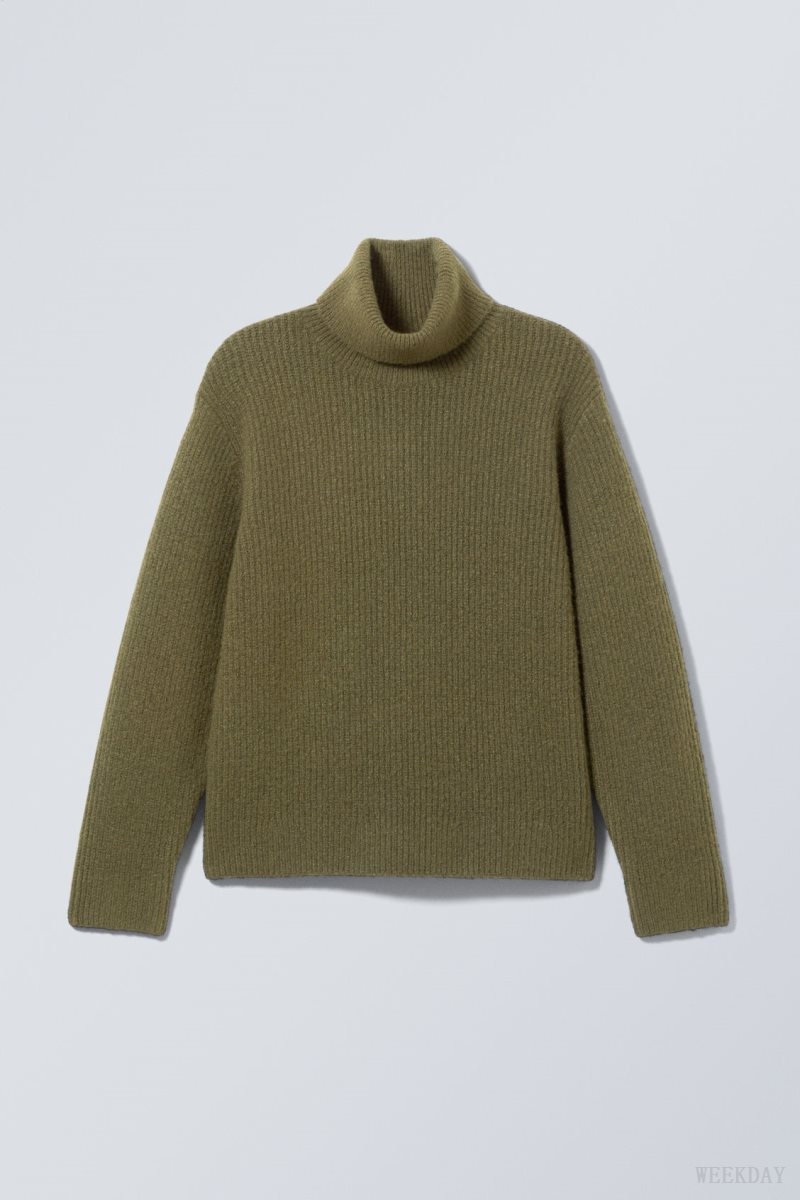 Khaki Green Weekday Renzo Relaxed Wool Blend Turtleneck | TUOI2891