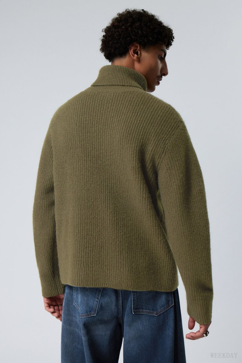 Khaki Green Weekday Renzo Relaxed Wool Blend Turtleneck | TUOI2891