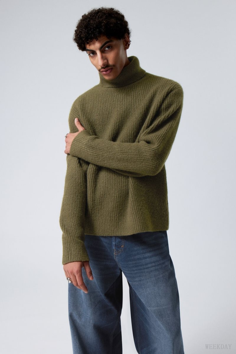 Khaki Green Weekday Renzo Relaxed Wool Blend Turtleneck | TUOI2891