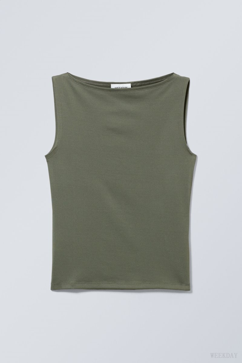 Khaki Weekday Annie Boatneck Sleeveless top | PHUO7330