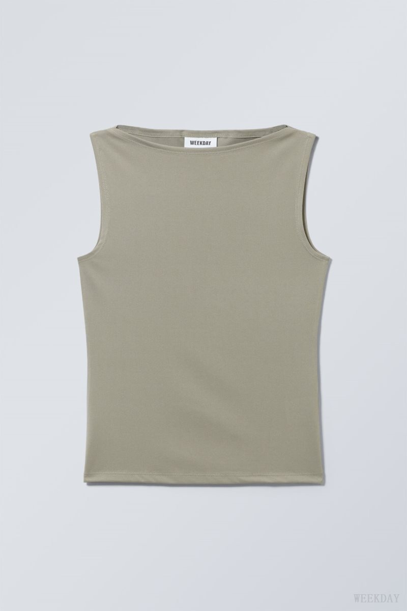 Khaki Weekday Annie Boatneck Sleeveless top | WLEH1952