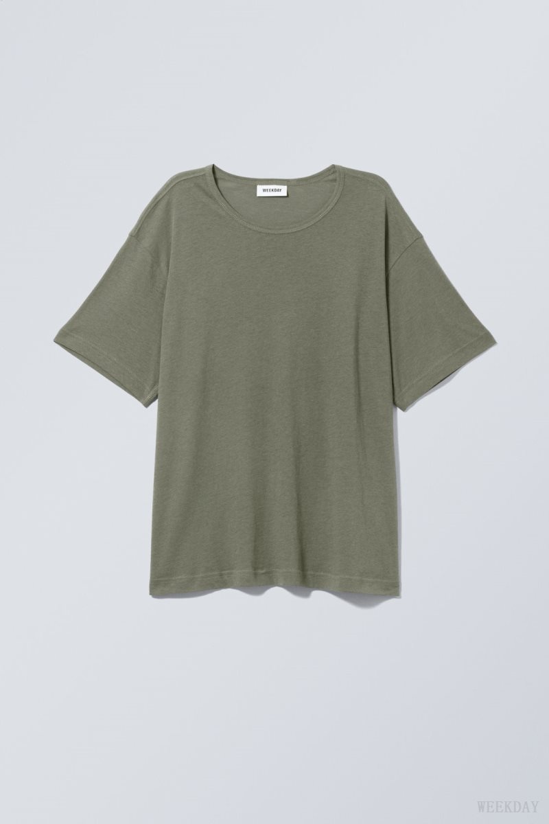 Khaki Weekday Boxy Relaxed T-shirt | MLKC0481