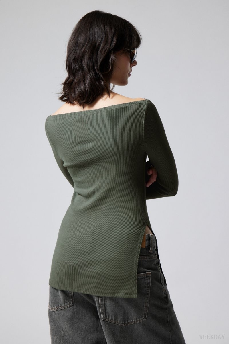 Khaki Weekday Cybele Slit Long Sleeve | KXYO4632