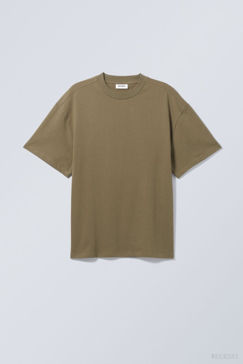 Khaki Weekday Great Heavyweight T-shirt | KTBE5456