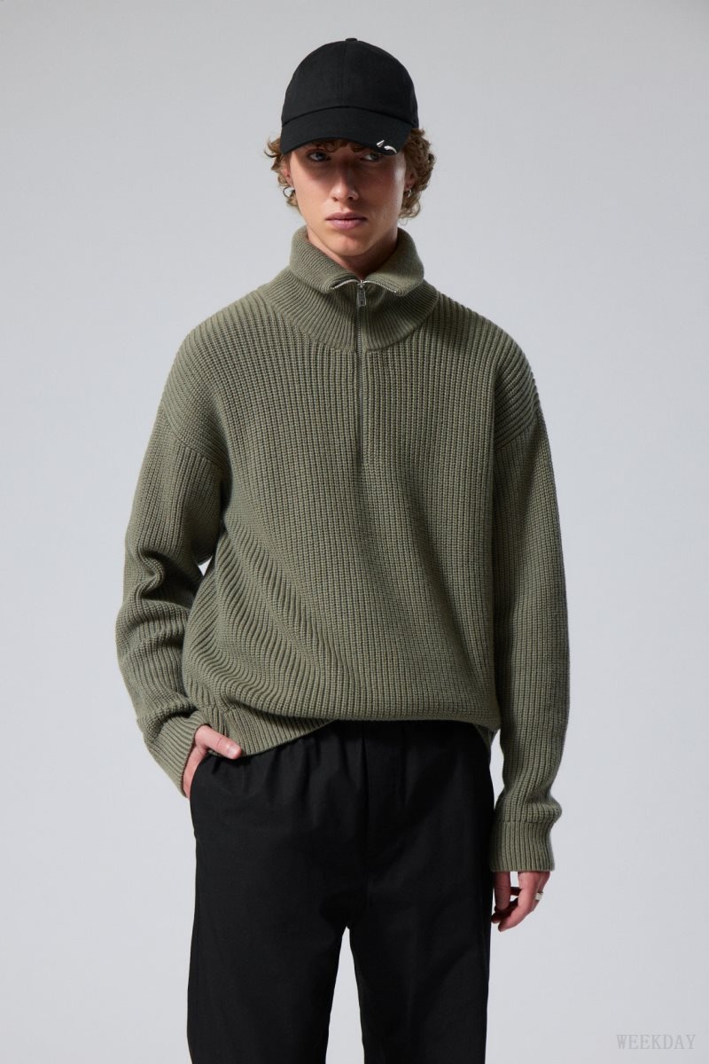 Khaki Weekday Harry Wool Blend Sweater | WGHE6096