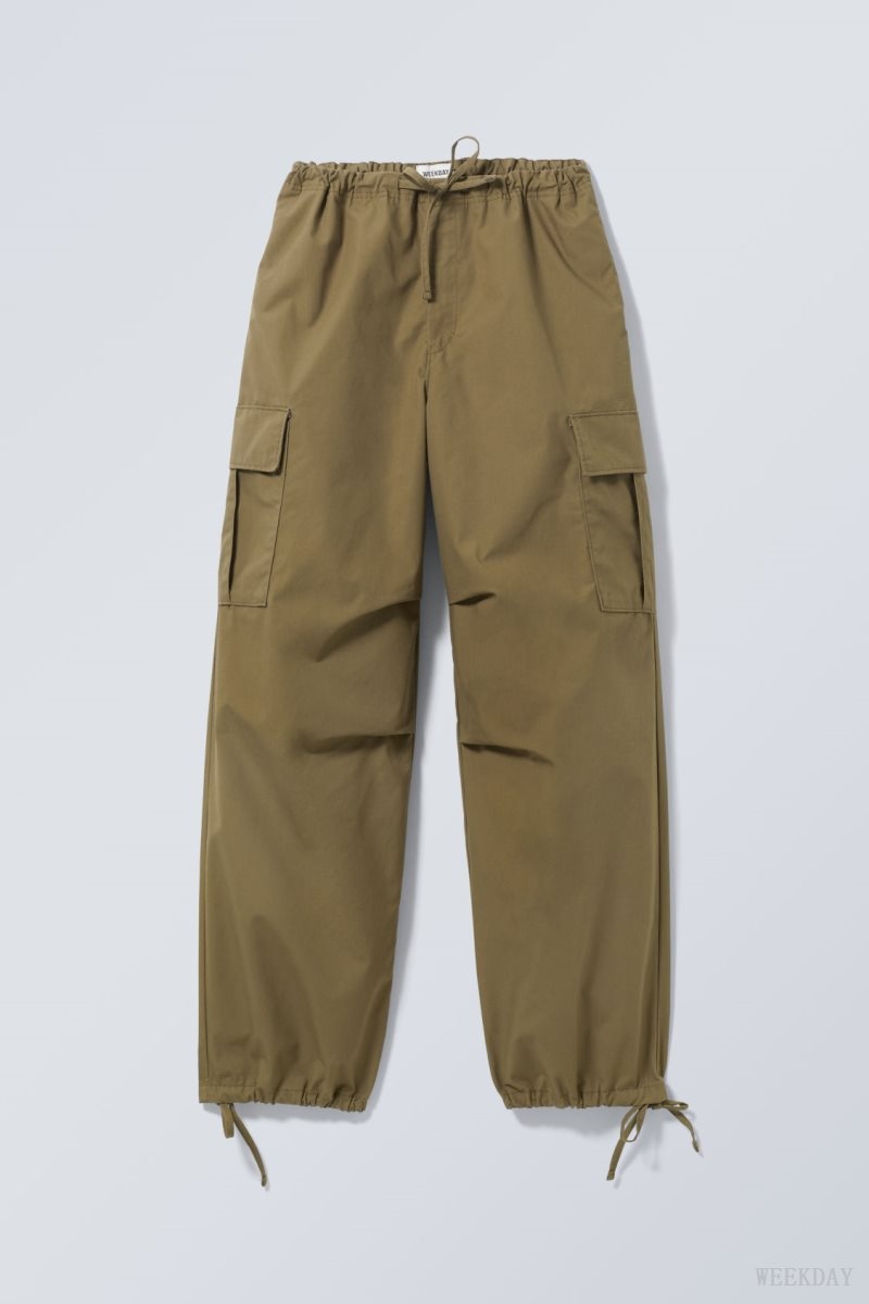 Khaki Weekday Parachute Loose Cargo Trousers | MBIA7521