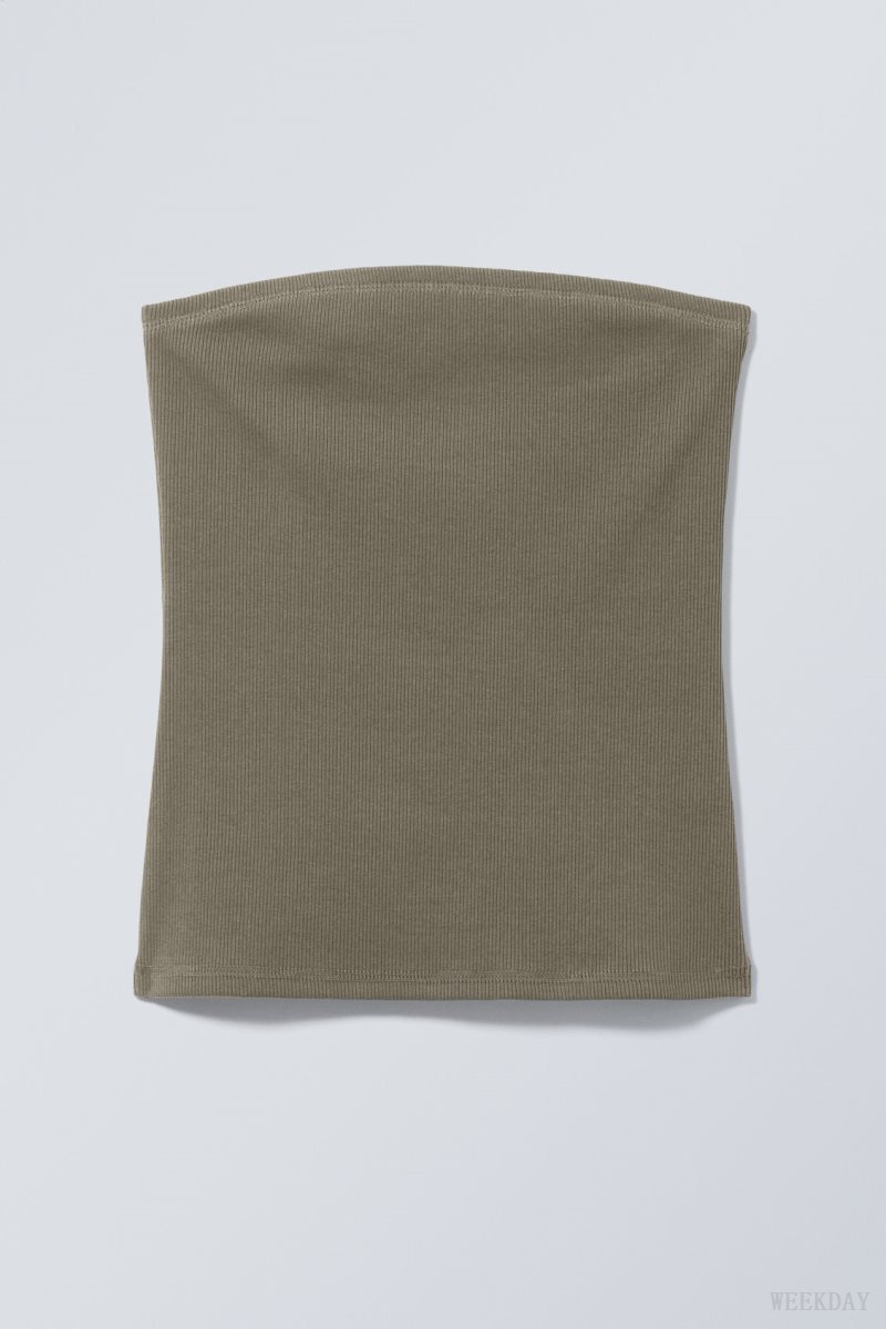 Khaki Weekday Tania Rib Tube Top | MQJX4161