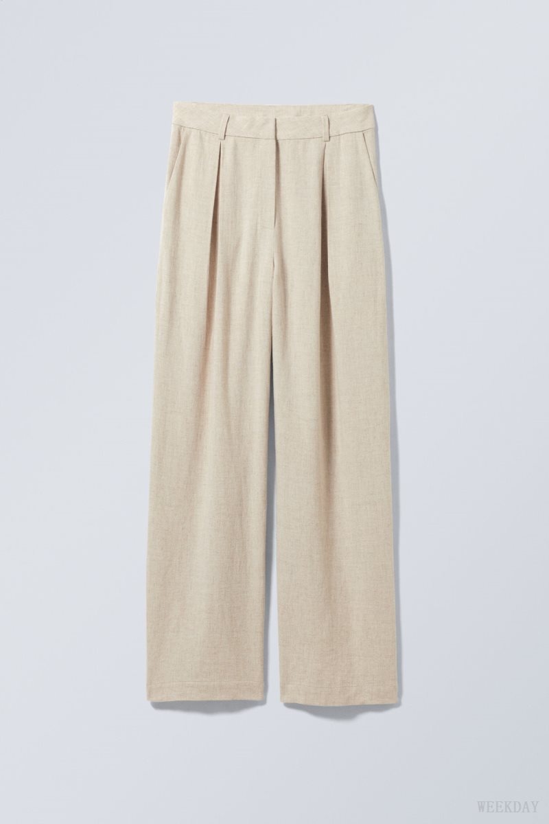 Light Beige Weekday Lilah Linen Mix Trousers | WOIW1658