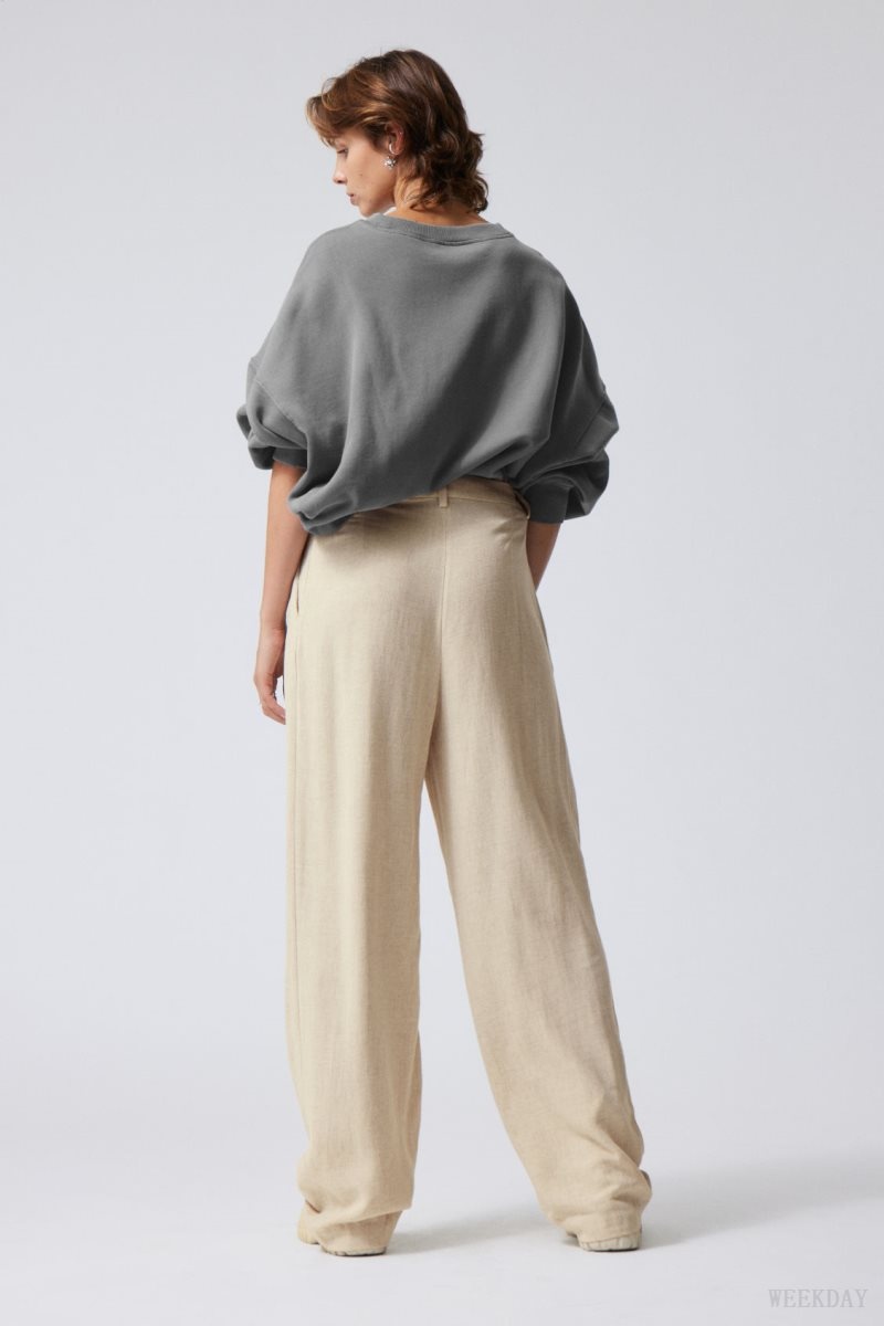 Light Beige Weekday Lilah Linen Mix Trousers | WOIW1658