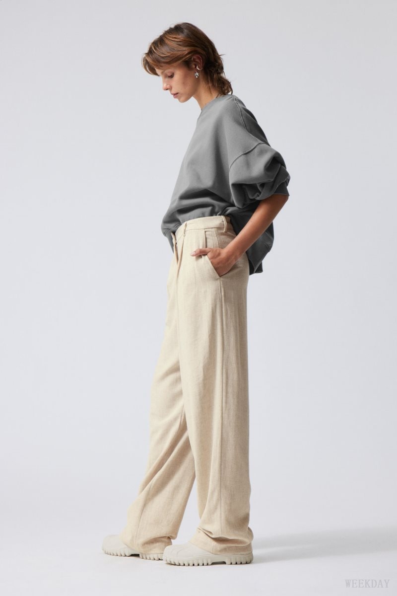 Light Beige Weekday Lilah Linen Mix Trousers | WOIW1658