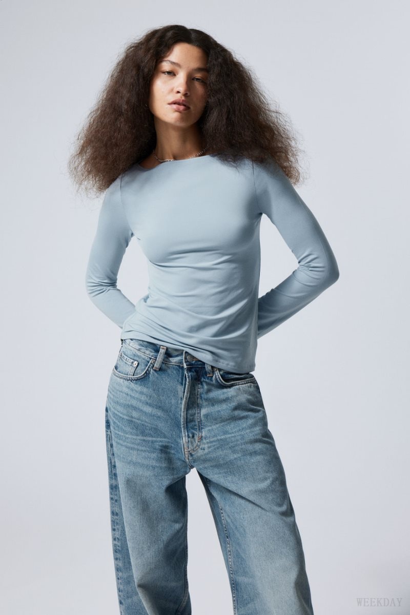 Light Blue Weekday Annie Boatneck Long Sleeve Top | JPDV7053