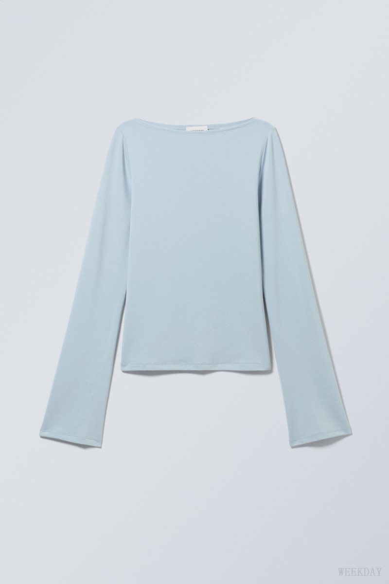 Light Blue Weekday Annie Boatneck Long Sleeve Top | JPDV7053