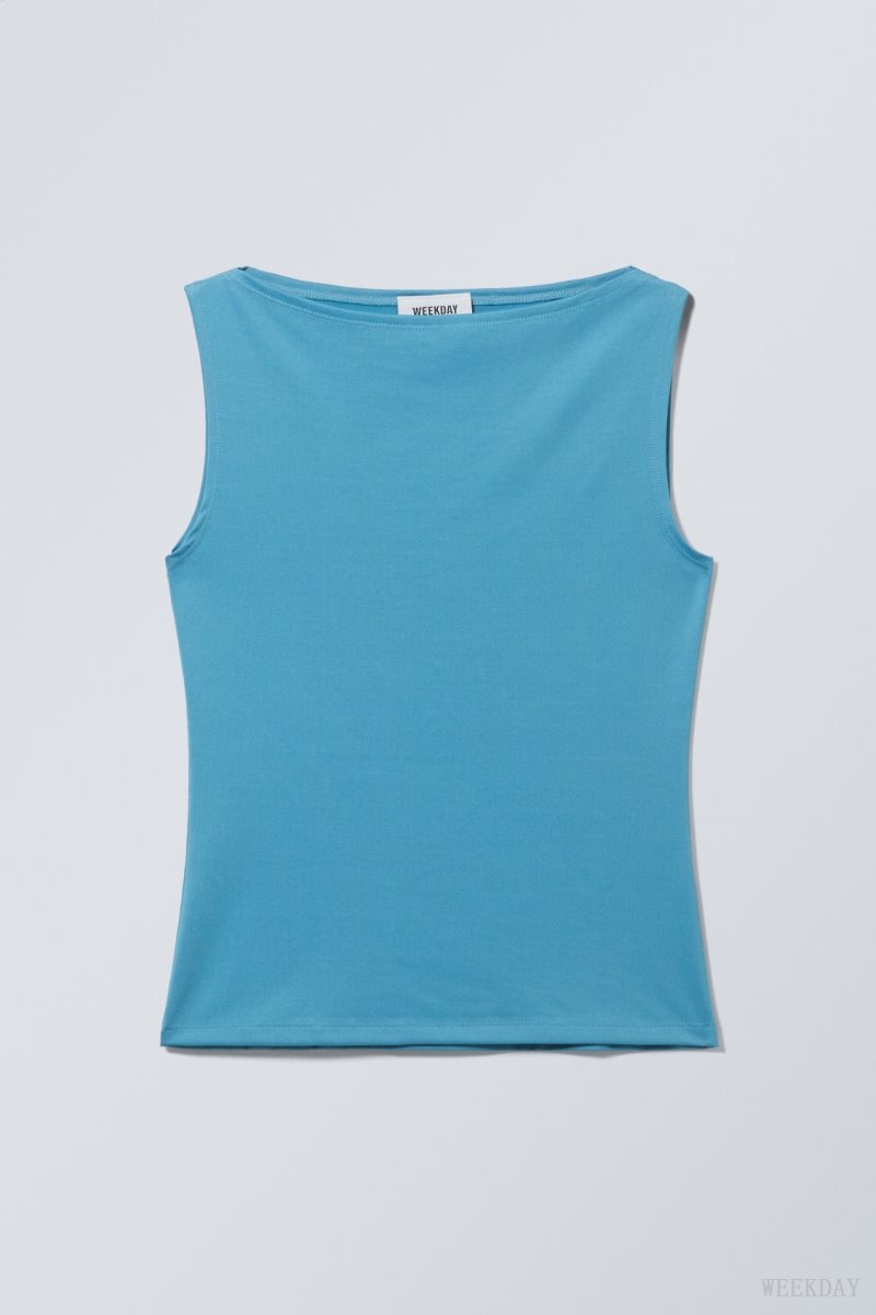 Light Blue Weekday Annie Boatneck Sleeveless top | GBBZ1253