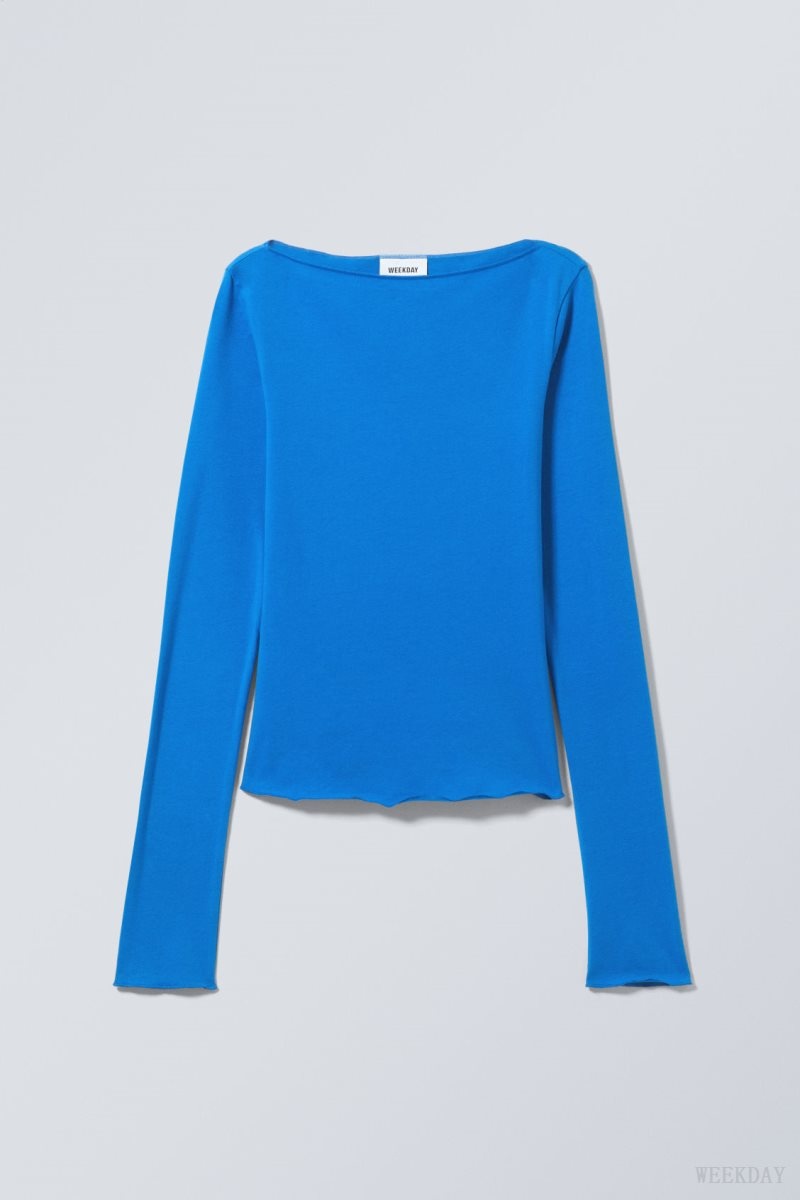 Light Blue Weekday Boatneck Cotton Longsleeve | FTOG1643