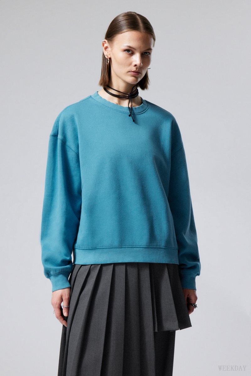 Light Blue Weekday Essence Standard Sweatshirt | OKFW3217