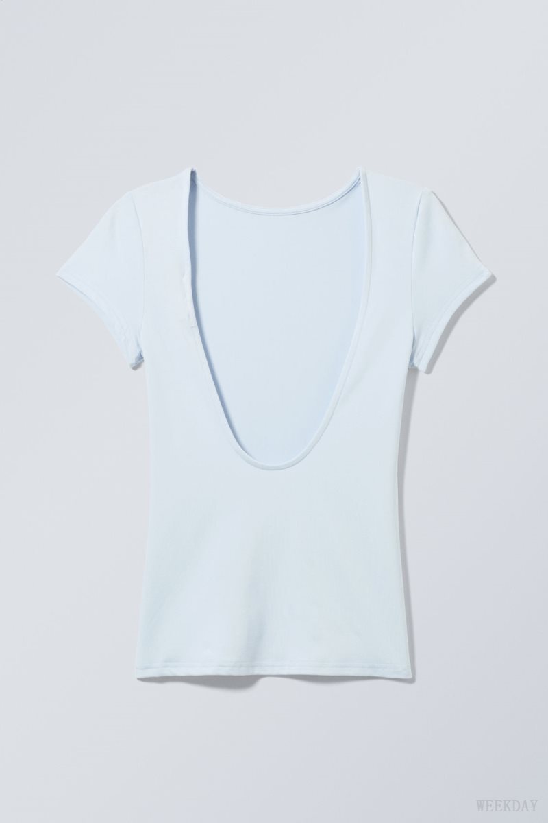 Light Blue Weekday Gizem Open Back T-shirt | HROU3922