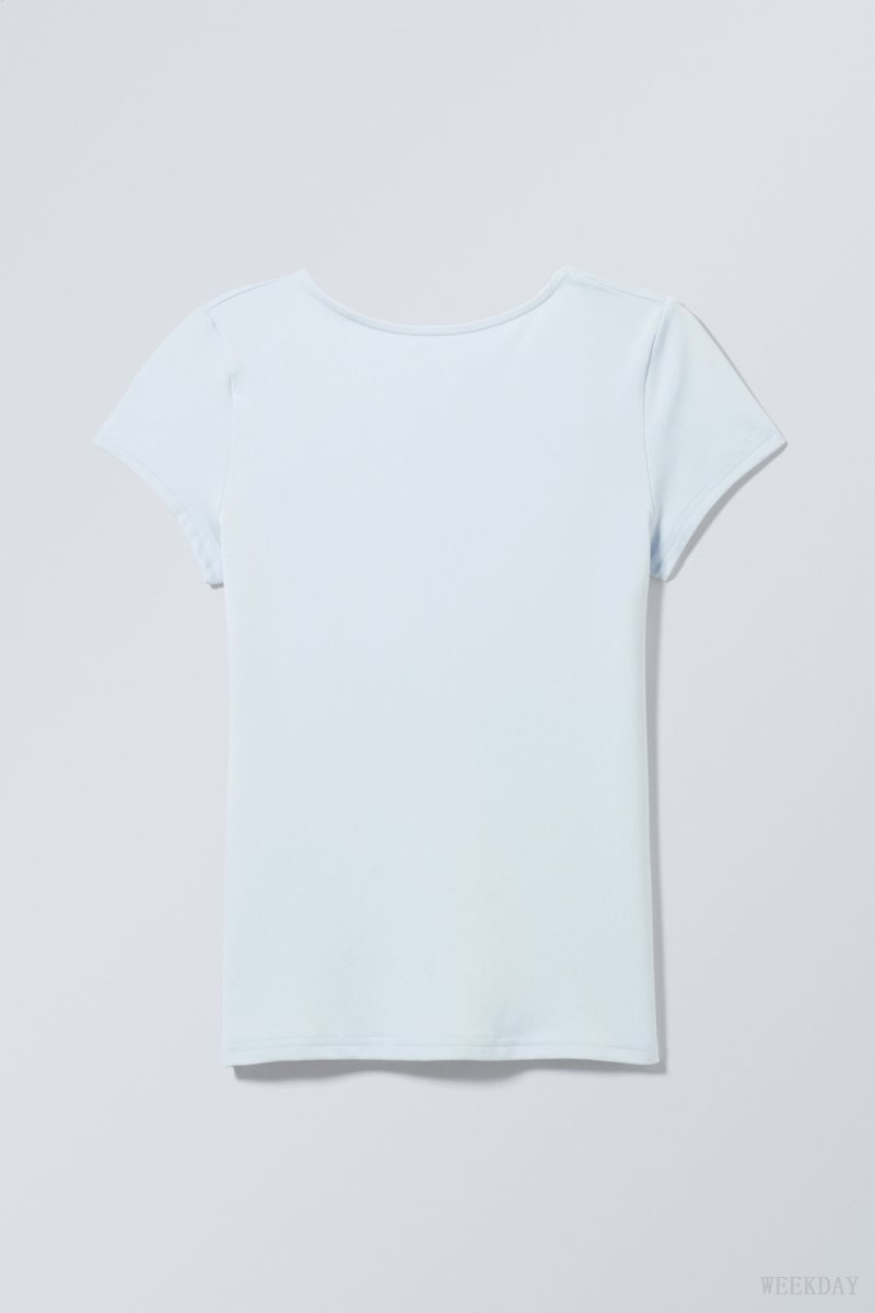 Light Blue Weekday Gizem Open Back T-shirt | HROU3922