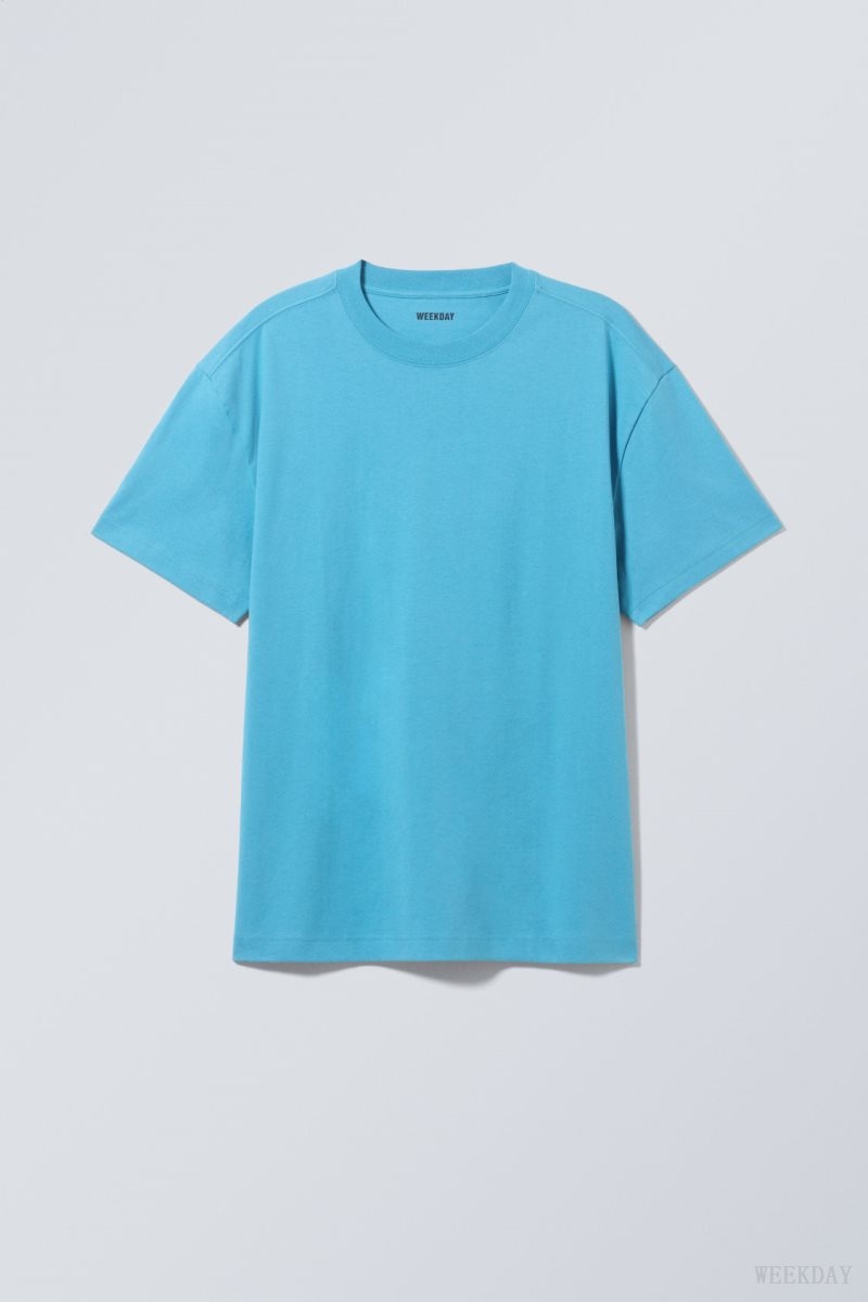 Light Blue Weekday Oversized Heavyweight T-shirt | QFYE9039