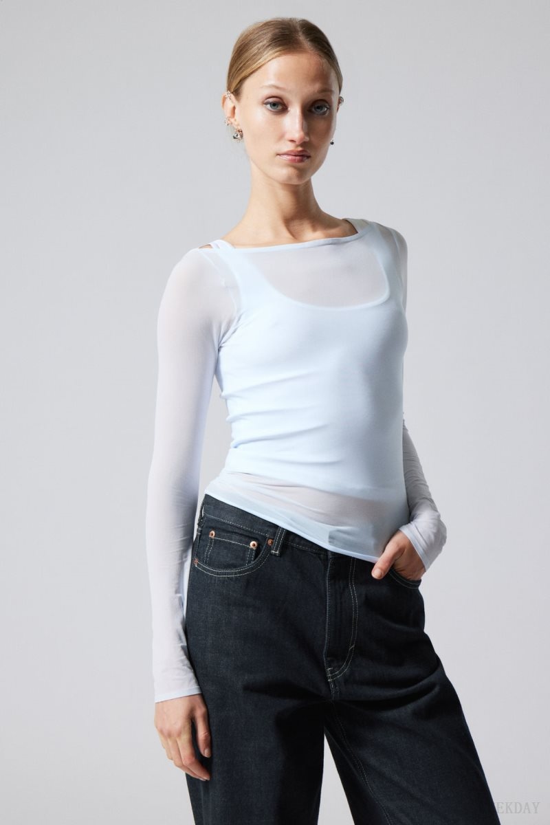 Light Blue Weekday Sheer Boatneck Long Sleeve | VCVW0635