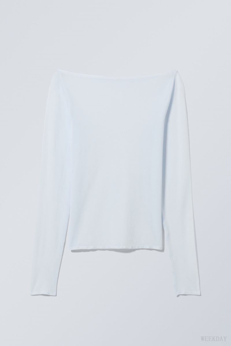 Light Blue Weekday Sheer Boatneck Long Sleeve | VCVW0635