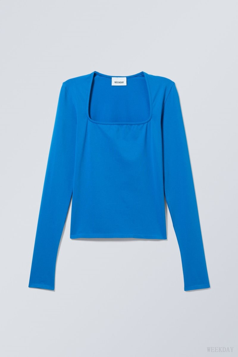 Light Blue Weekday Square Neck Longsleeve Top | FOTY9202