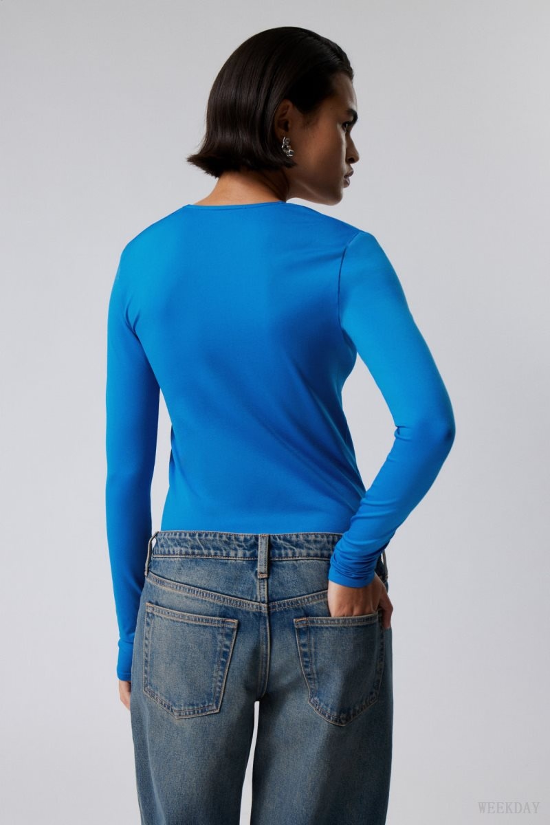 Light Blue Weekday Square Neck Longsleeve Top | FOTY9202