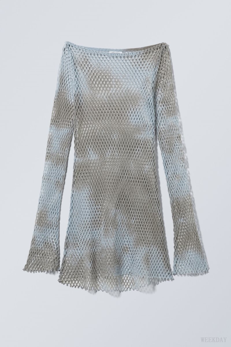 Light Blue / Grey Weekday Dyed Mini Net Dress | HRBU6024