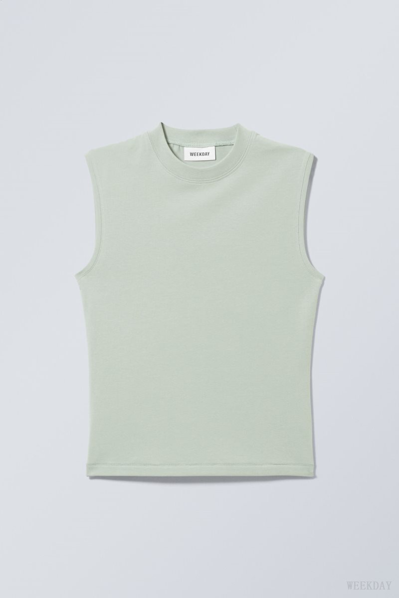 Light Green Weekday Slim Mock Neck Tank Top | ONOH2380