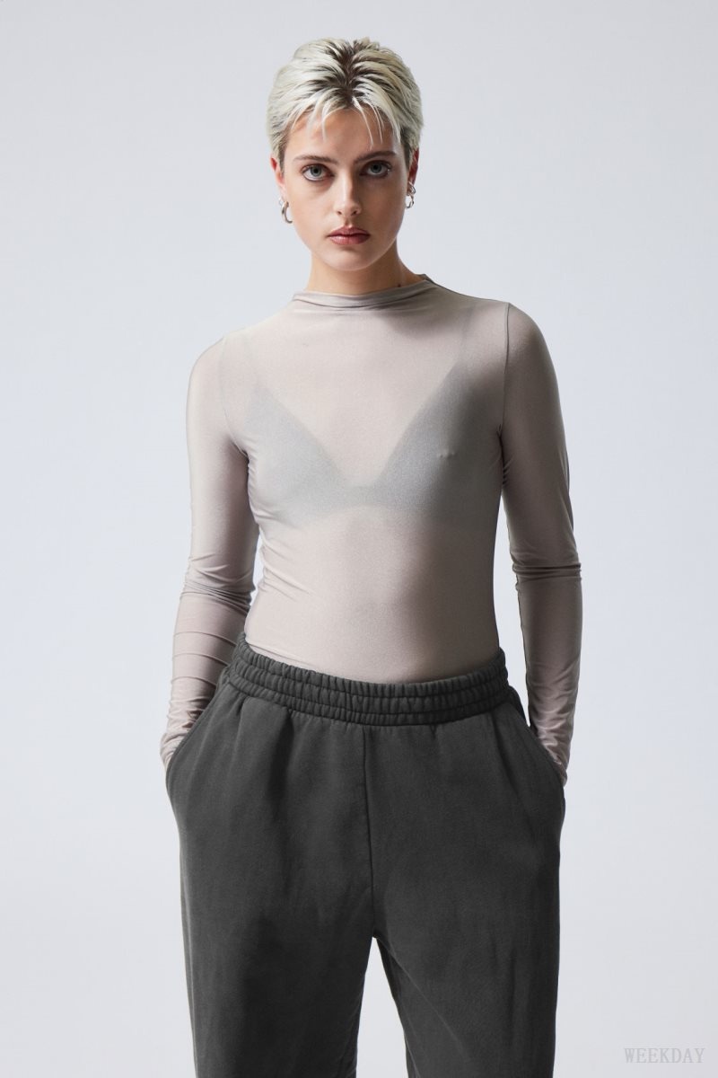 Light Grey Weekday Allison Longsleeved Turtleneck Top | IWHU7129