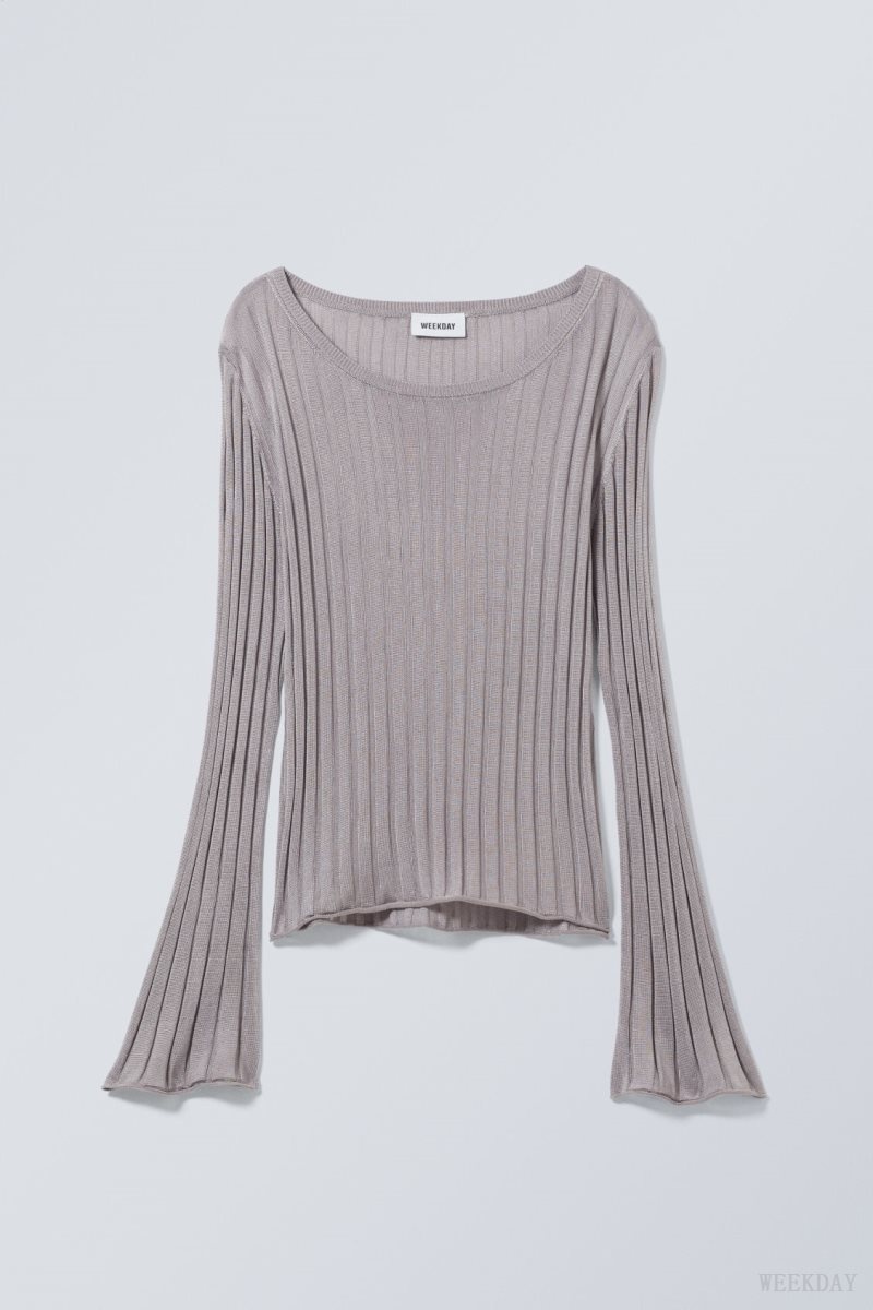 Light Grey Weekday Enora Sheer Knit Long Sleeve Top | FWRV0266