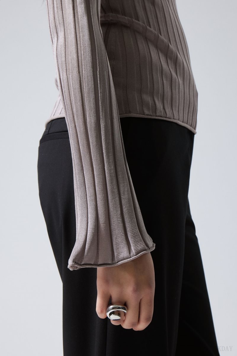 Light Grey Weekday Enora Sheer Knit Long Sleeve Top | FWRV0266