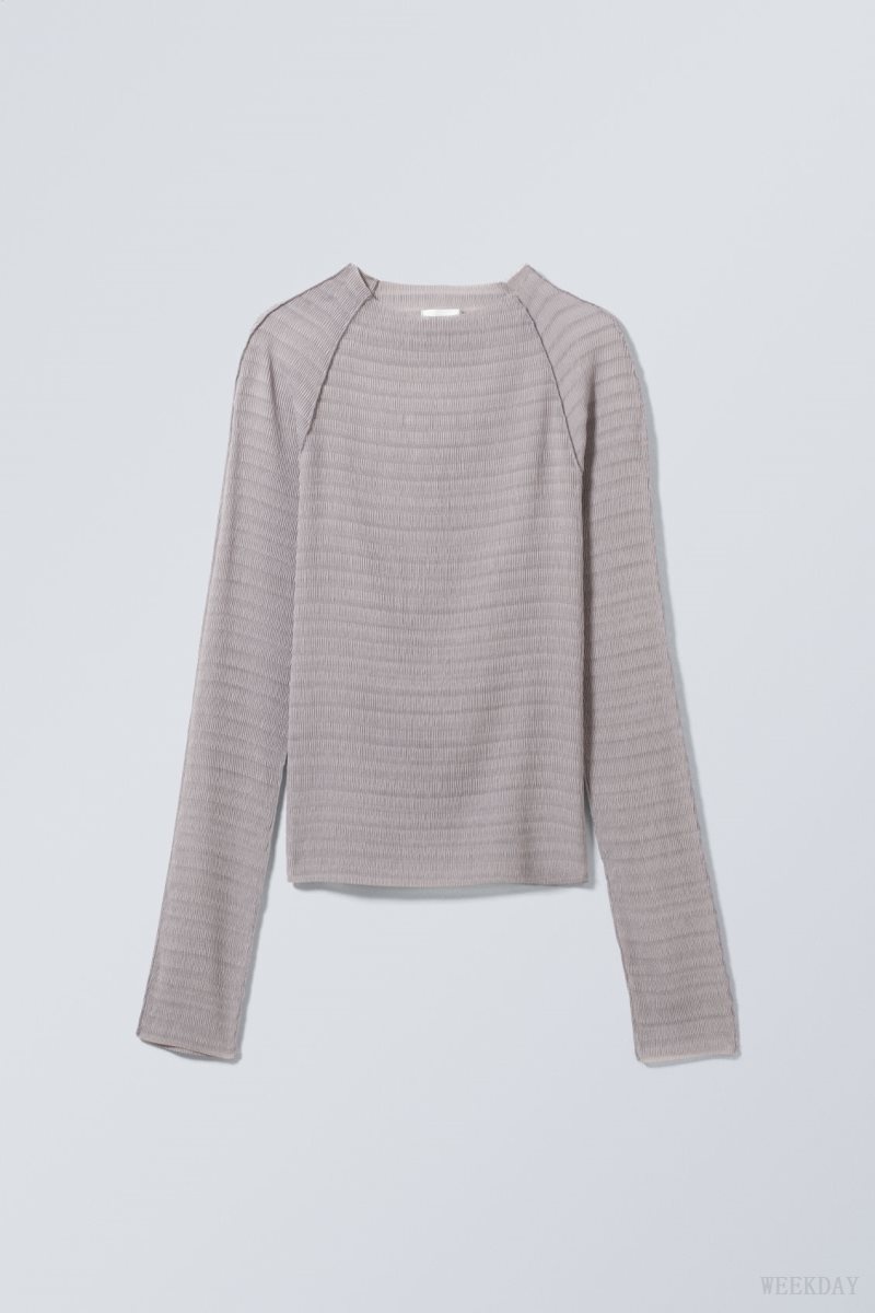 Light Grey Weekday Laura Long Sleeve Pleated Top | ZPMY3862