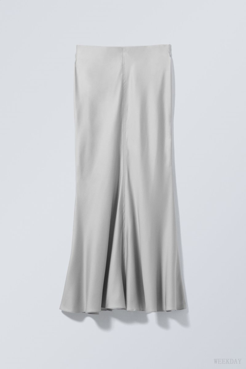 Light Grey Weekday Paige Satin Long Skirt | WOJH7369