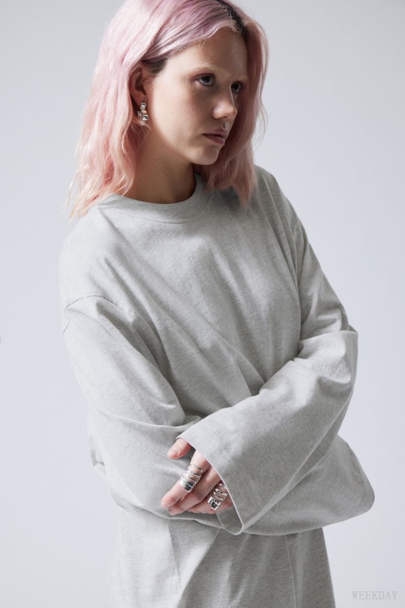 Light Grey Weekday Soft Oversized Long Sleeve Top | GCHQ6355