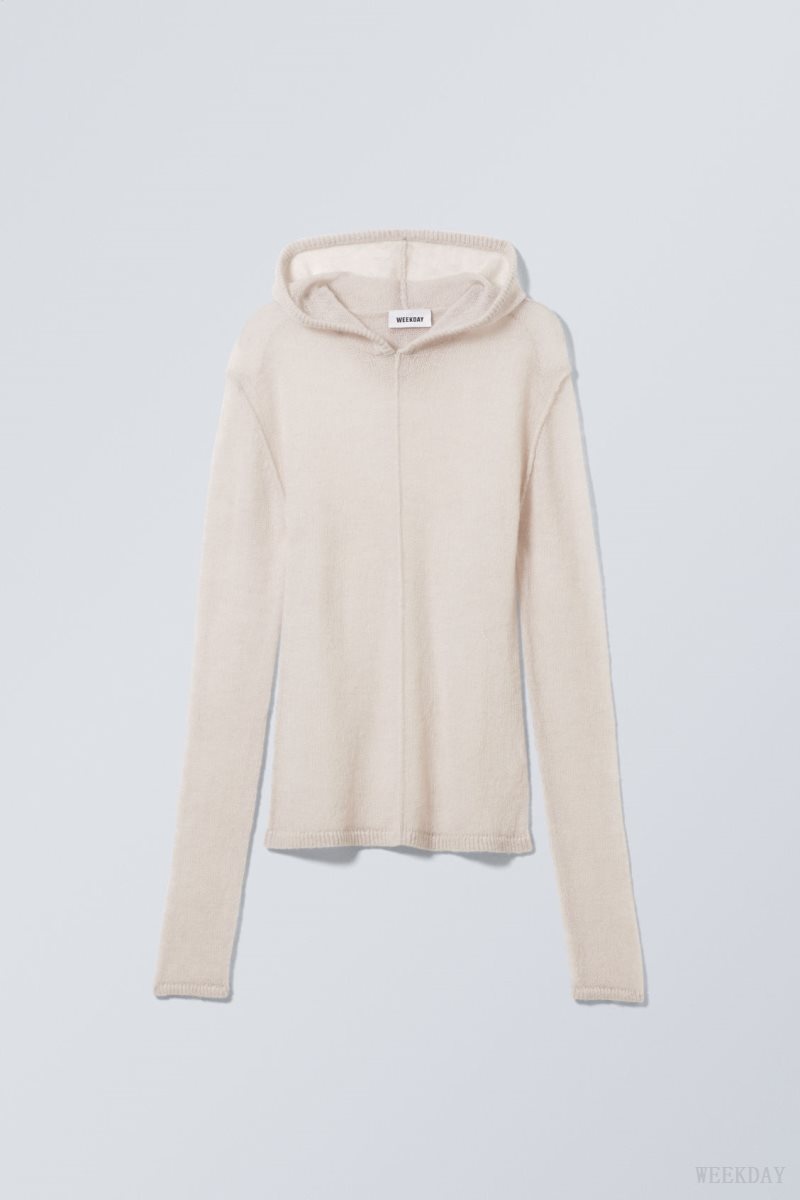 Light Grey Weekday Terri Wool Blend Sheer Knit Hoodie | ICDN3075