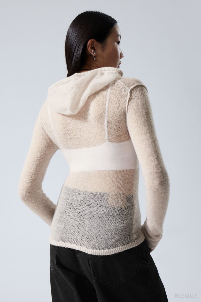 Light Grey Weekday Terri Wool Blend Sheer Knit Hoodie | ICDN3075