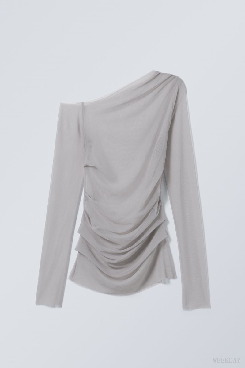 Light Grey Weekday Transparent Drape Asymmetric Long Sleeve | KAWG9353