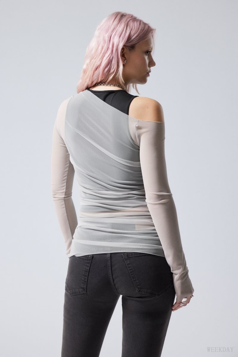 Light Grey Weekday Transparent Drape Asymmetric Long Sleeve | KAWG9353