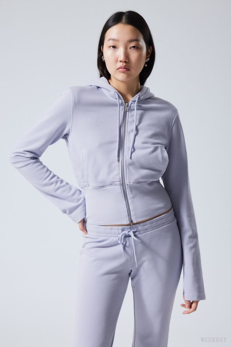 Light Purple Weekday High Rib Mini Zip Hoodie | ZUCX8591