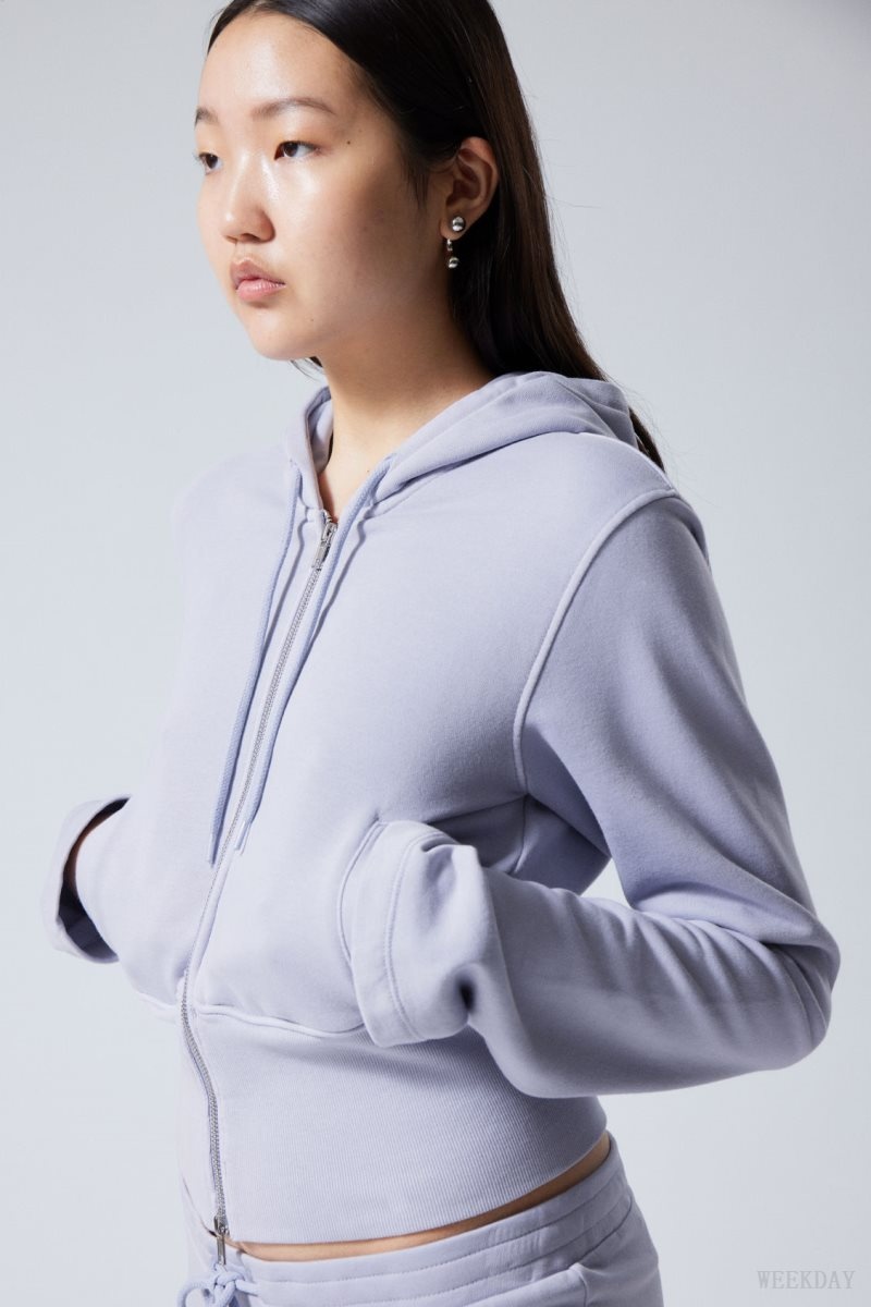 Light Purple Weekday High Rib Mini Zip Hoodie | ZUCX8591