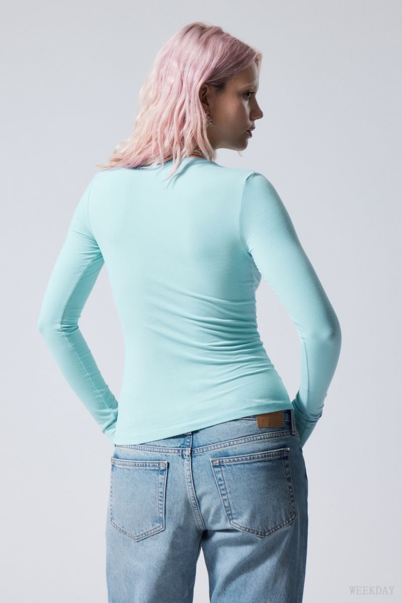 Light Turquoise Weekday Slim Fitted Long Sleeve | MJSH2530